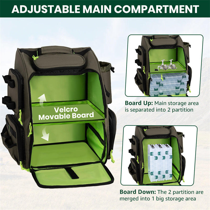 Fishing Backpack - 43L Large Waterproof Tackle Bag