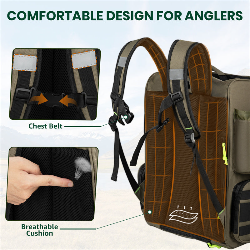 Fishing Backpack - 43L Large Waterproof Tackle Bag