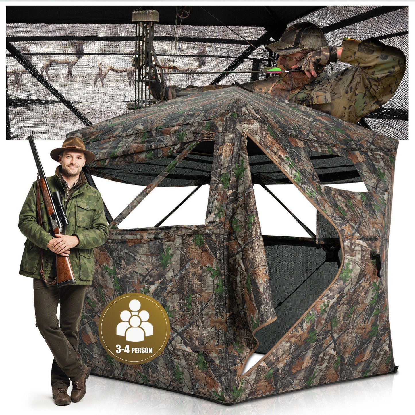 See Through Hunting Blind Pop-Up Ground Deer Blind 3-4 Person