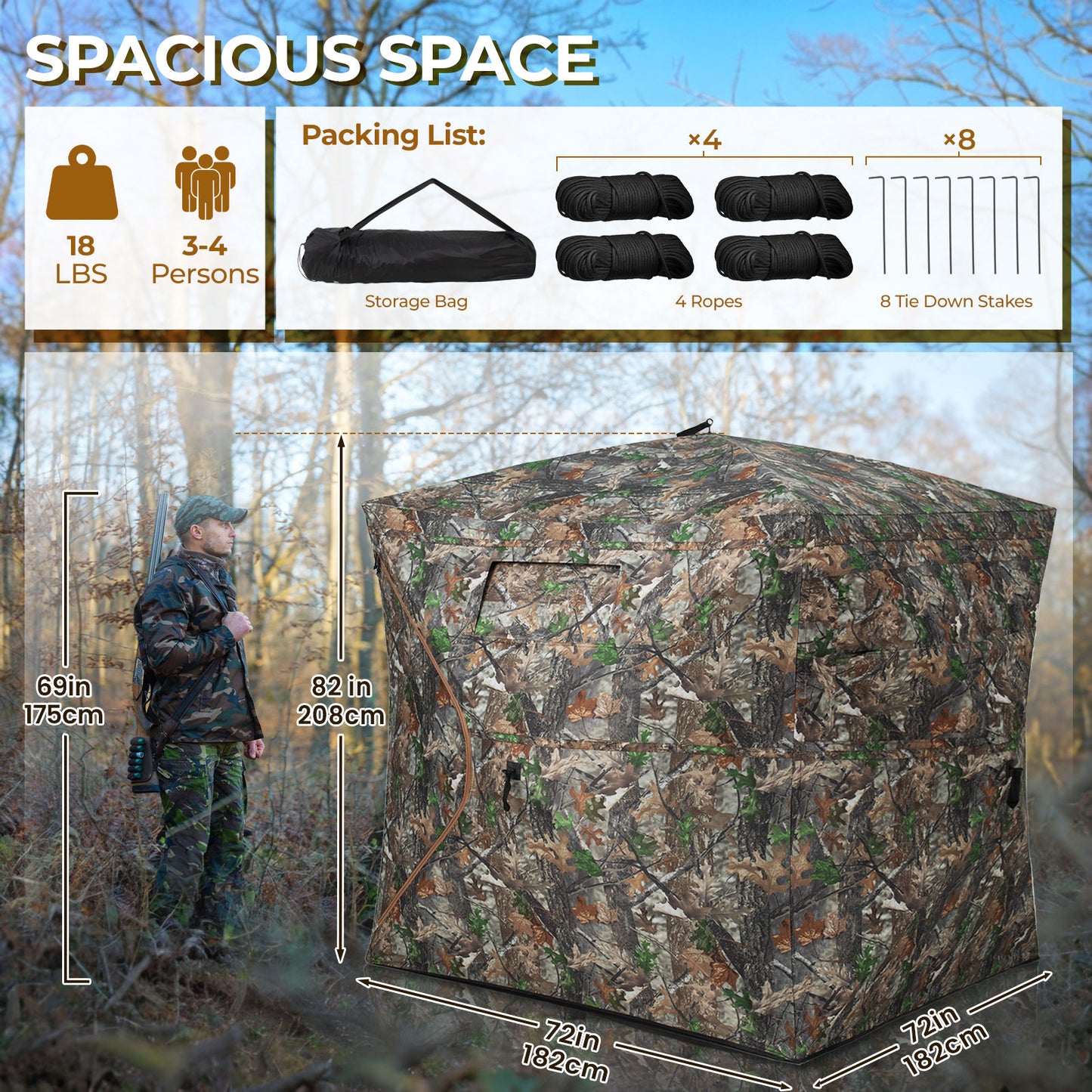 See Through Hunting Blind Pop-Up Ground Deer Blind 3-4 Person