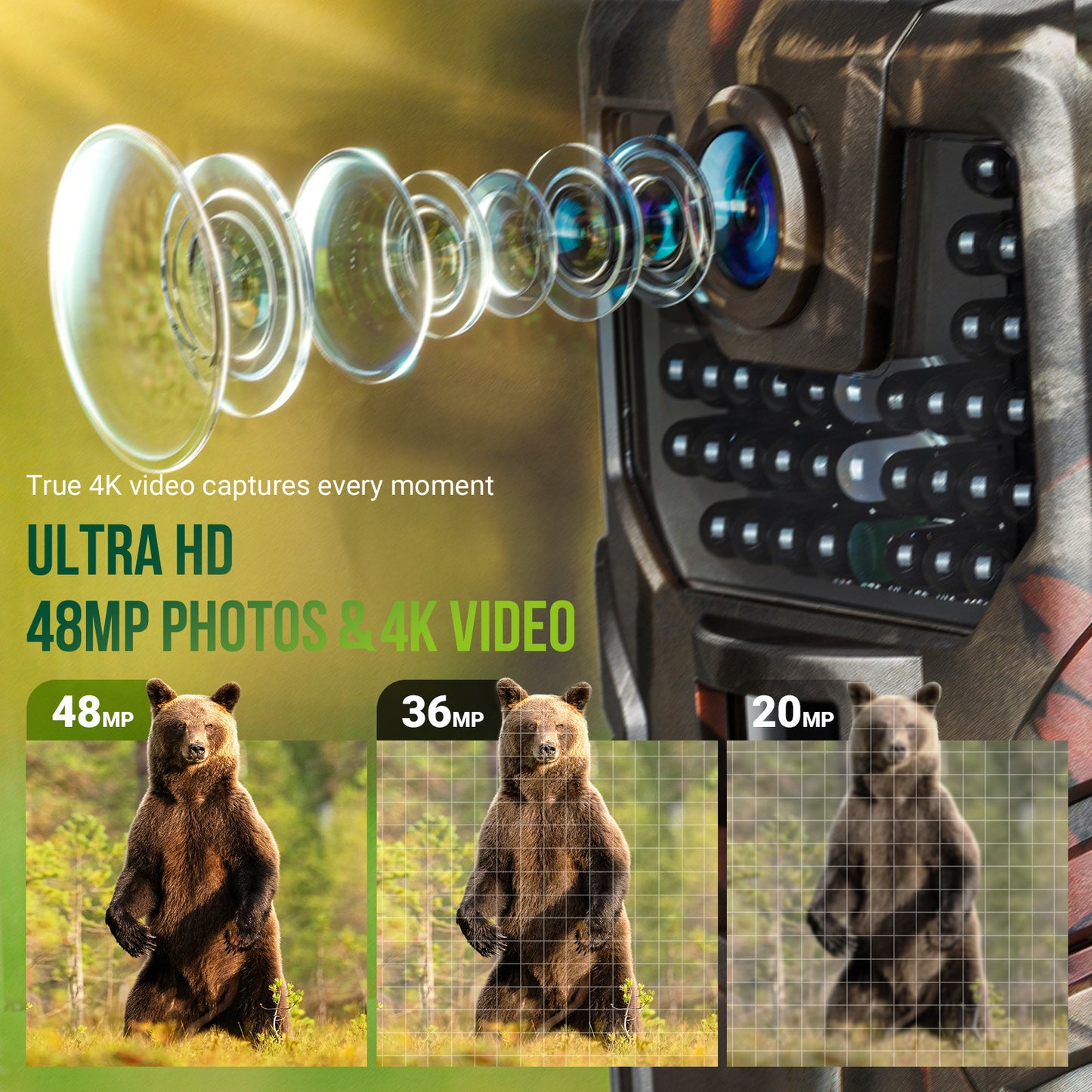 Trail Camera with Night Vision - 4K 48MP Wifi Bluetooth
