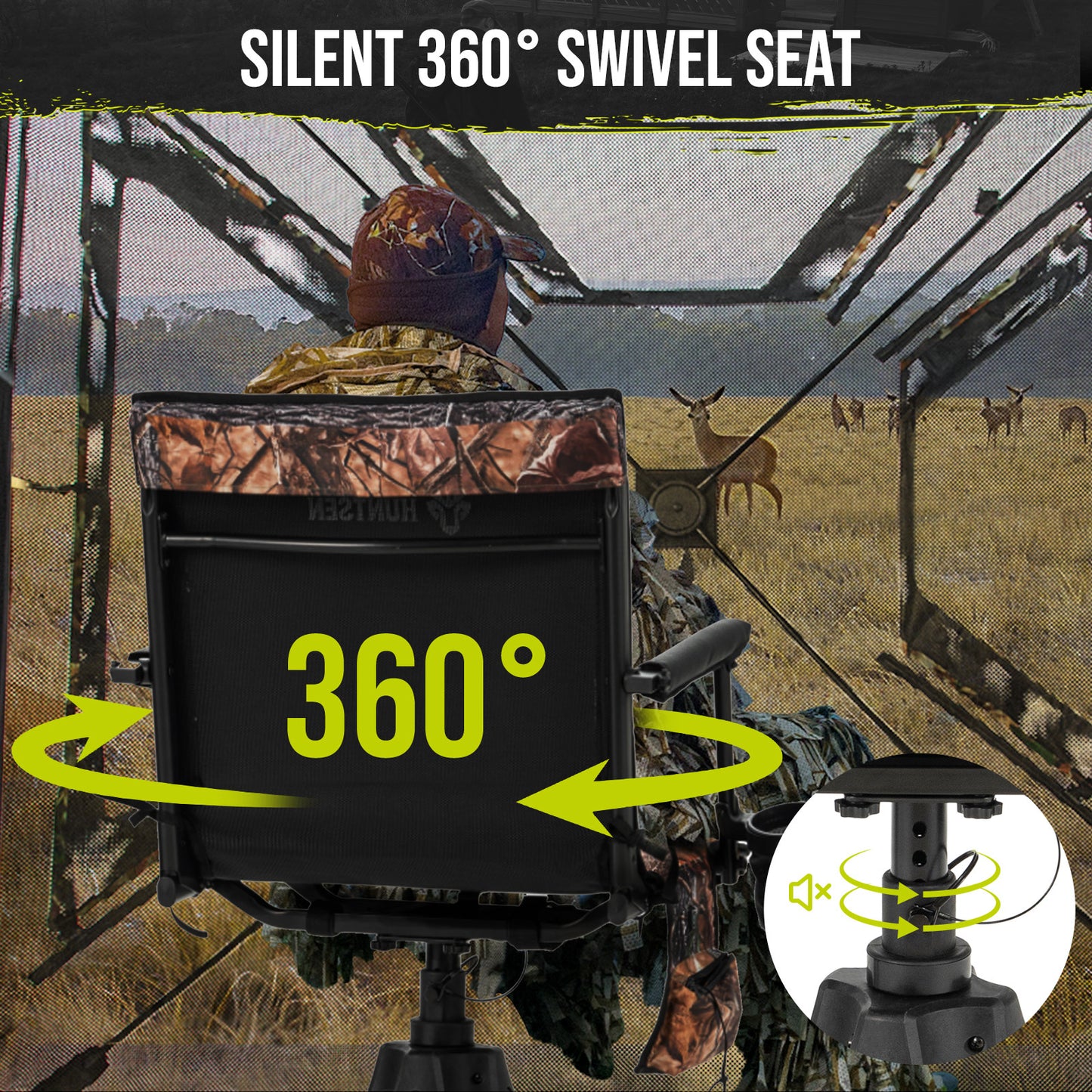 Hunting Chair 360° Silent Swivel for Blinds with Heat