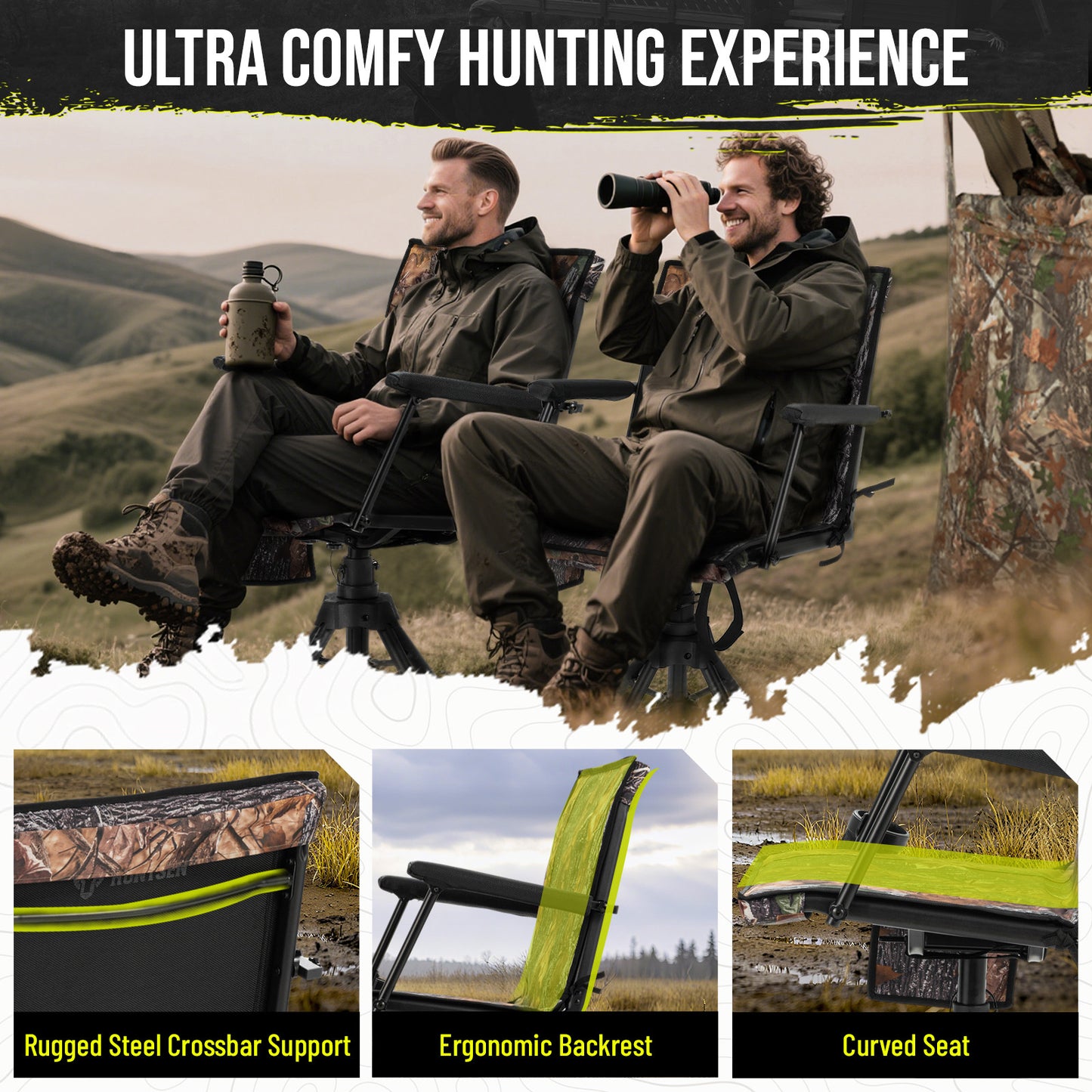 Hunting Chair 360° Silent Swivel for Blinds with Heat