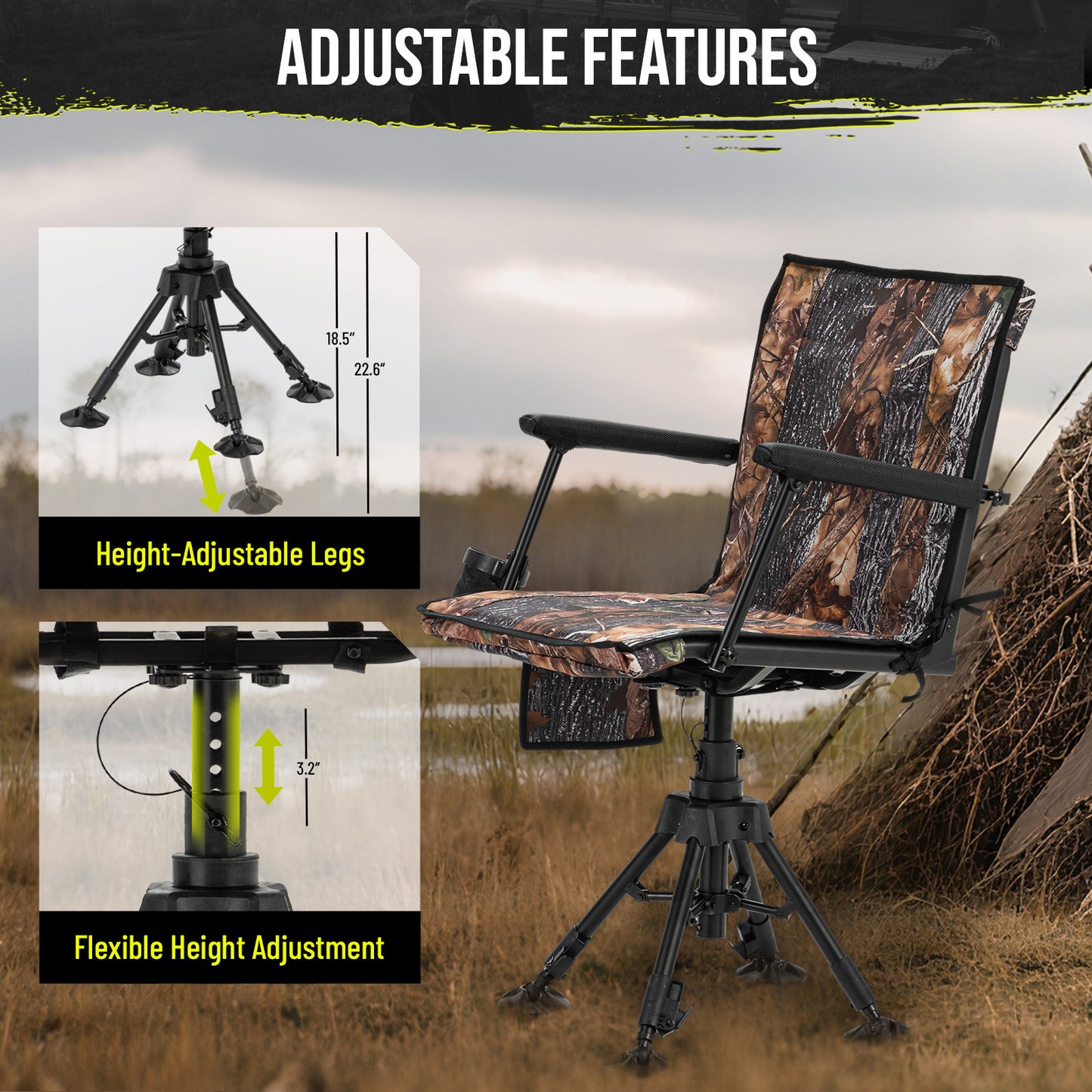 Hunting Chair 360° Silent Swivel for Blinds with Heat