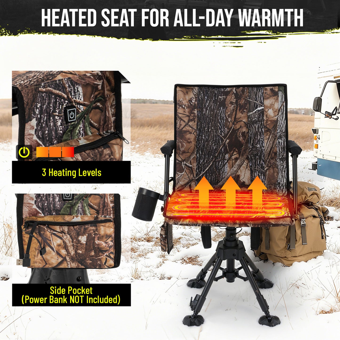 Hunting Chair 360° Silent Swivel for Blinds with Heat