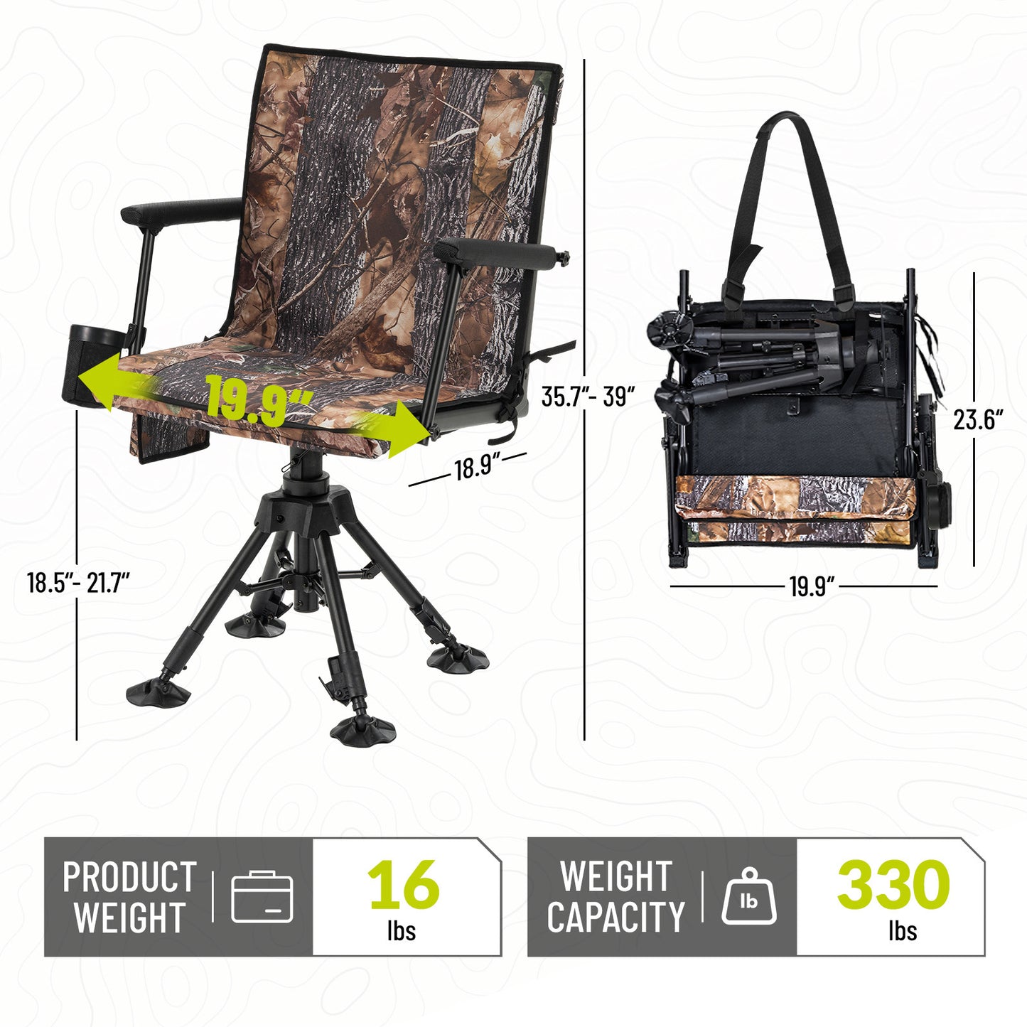 Hunting Chair 360° Silent Swivel for Blinds with Heat