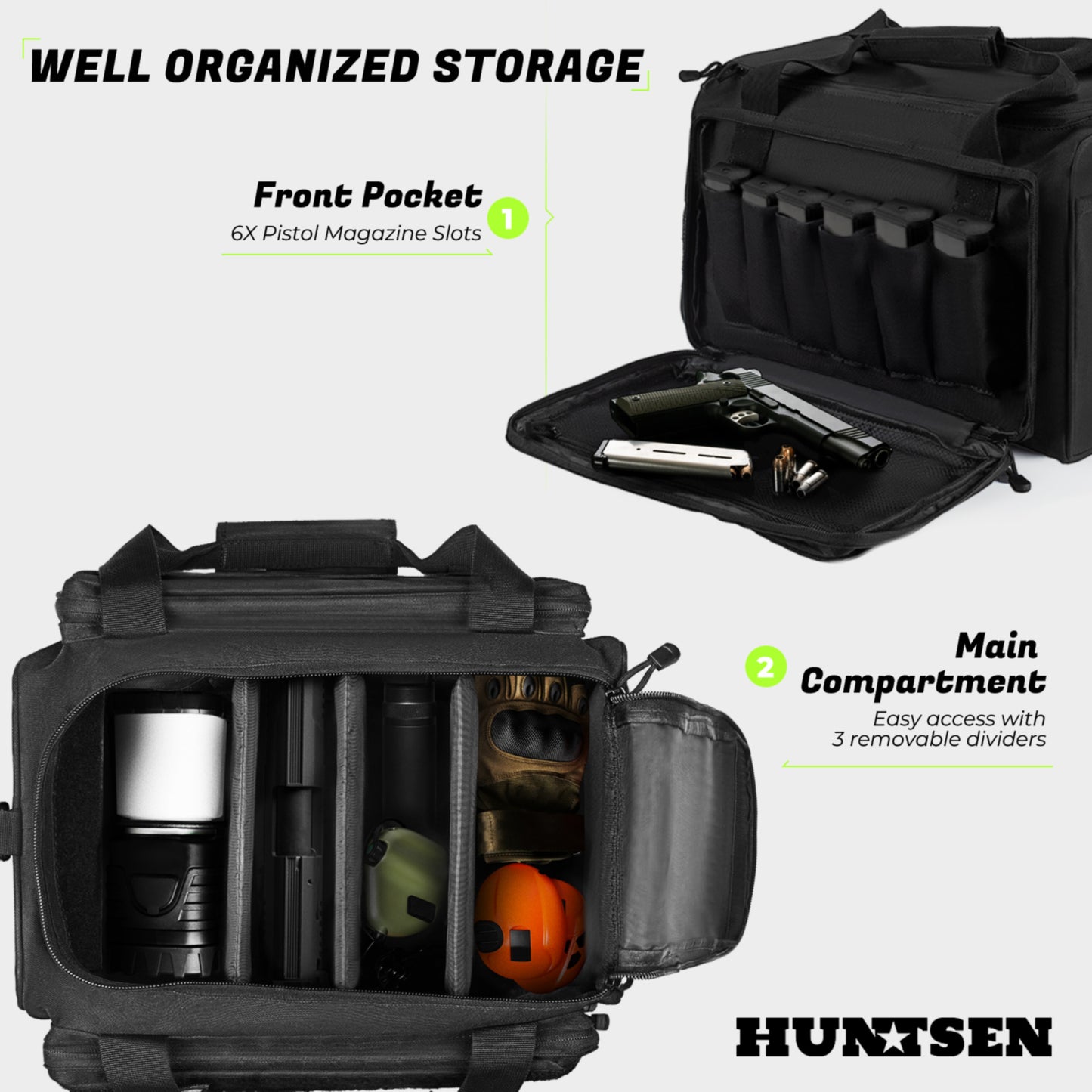 Pistol Range Bag for Handguns and Ammo with 6 Magazine Slots