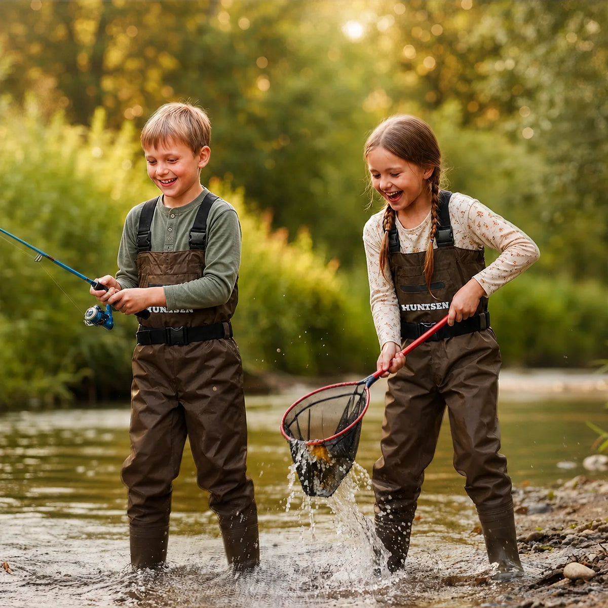 Waterproof Fishing Hunting Chest Waders for Kids - Brown