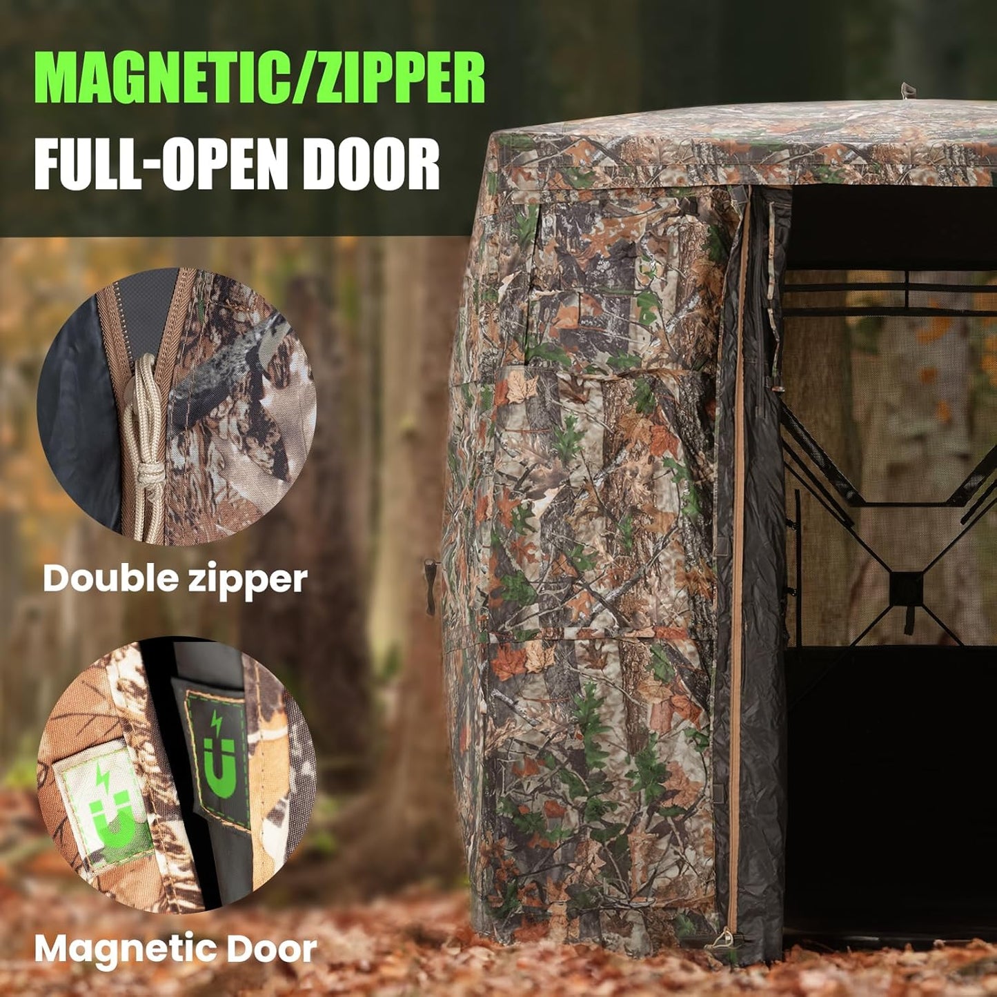 3-4 Person Hunting Blind with Magnetic Full Open Door