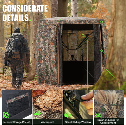 3-4 Person Hunting Blind with Magnetic Full Open Door