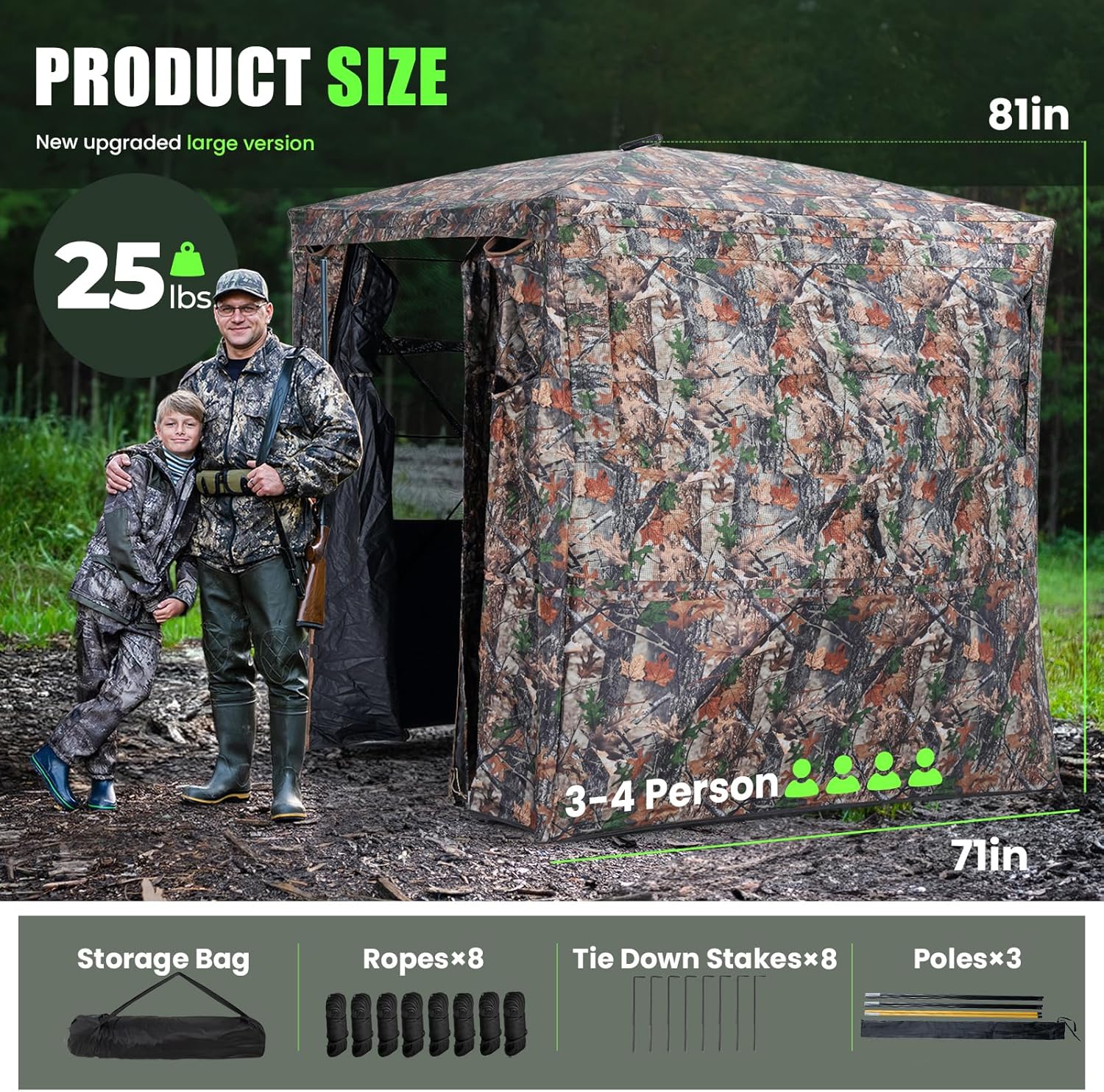 AOILE Hunting Blind - 2-3 Person Pop-Up Ground Blind, 270° See-Through Windows & Silent Magnetic