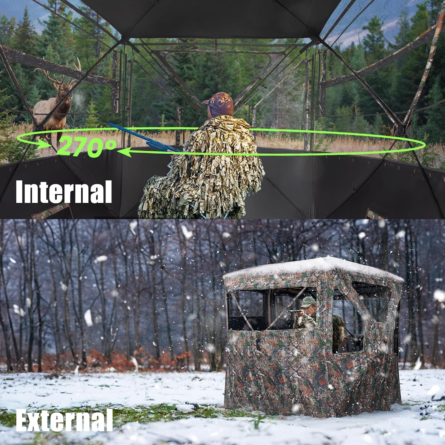 photo blind tent 3–4 Person Hunting Blind with Magnetic Full-Open Door 71"W × 71"L × 81"H HUNTSEN