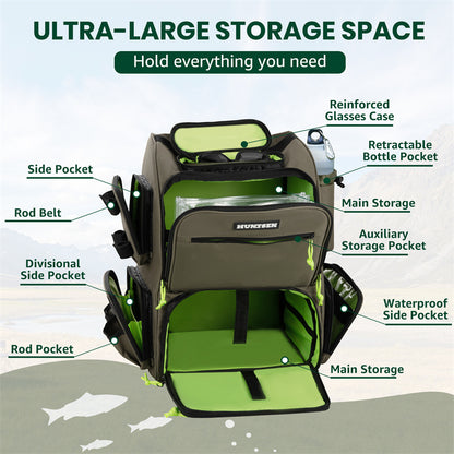 Fishing Backpack - 43L Large Waterproof Tackle Bag