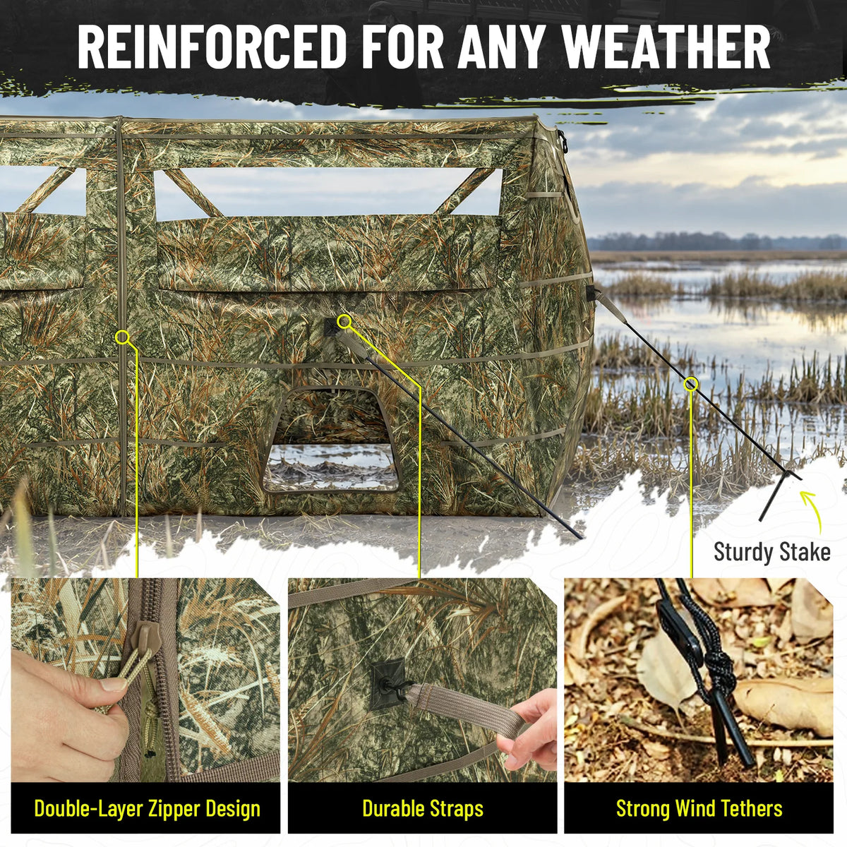 Modular 4-Panel Waterfowl Ground Hunting Blind Portable 3-4 Person