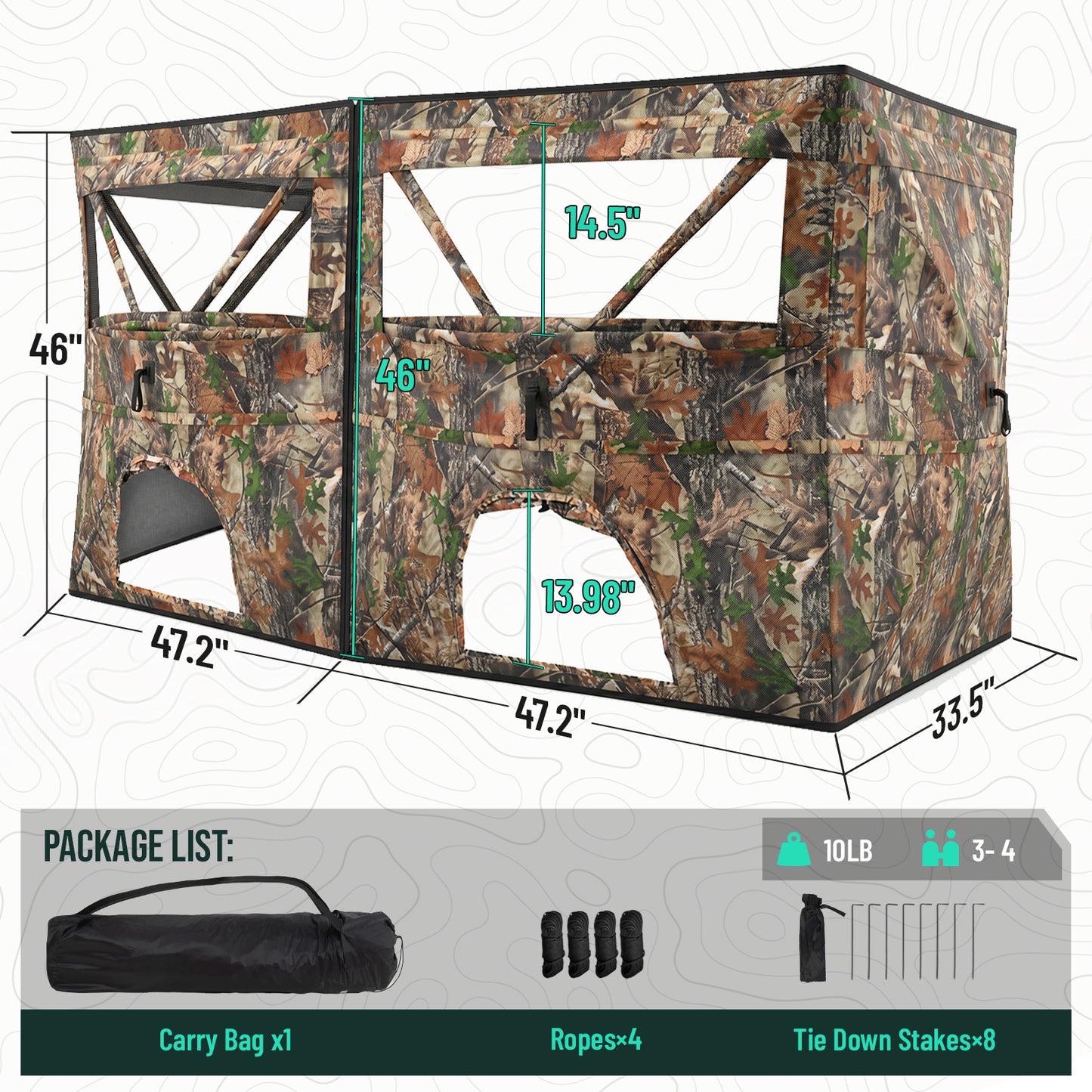 4-Panel See Through Ground Blind Turkey Hunting for 2-3 Person