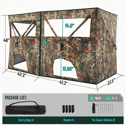 4-Panel See Through Ground Blind Turkey Hunting for 2-3 Person
