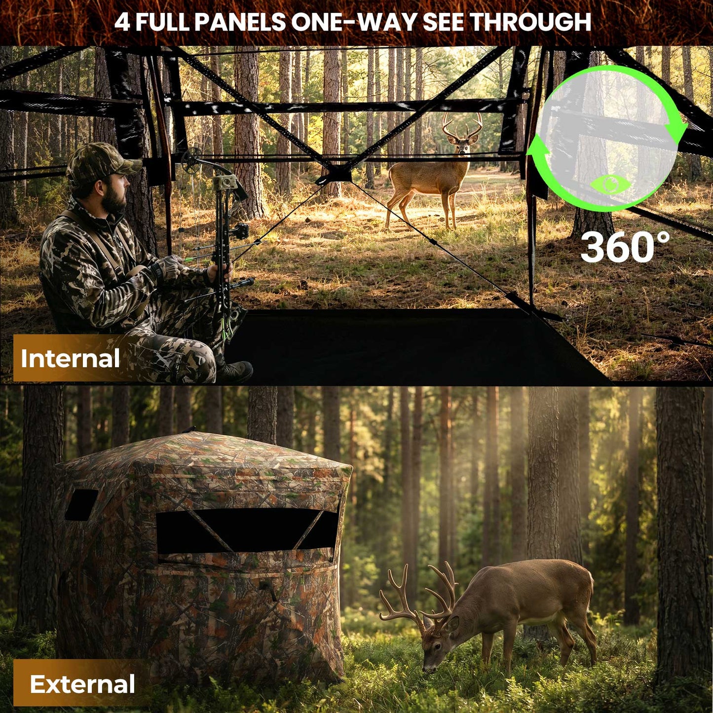 See Through Hunting Blind Pop-Up Ground Deer Blind 360 Degree