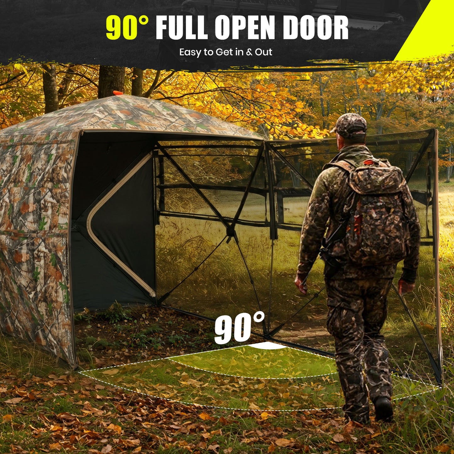 Ground Hunting Blind Side Door 270° See Through with Floor Mat