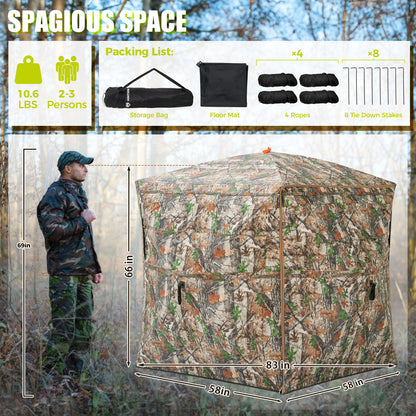 Ground Hunting Blind Side Door 270° See Through with Floor Mat