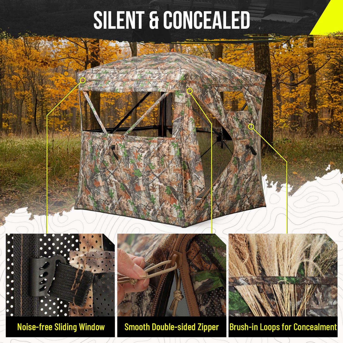 Ground Hunting Blind Side Door 270° See Through with Floor Mat