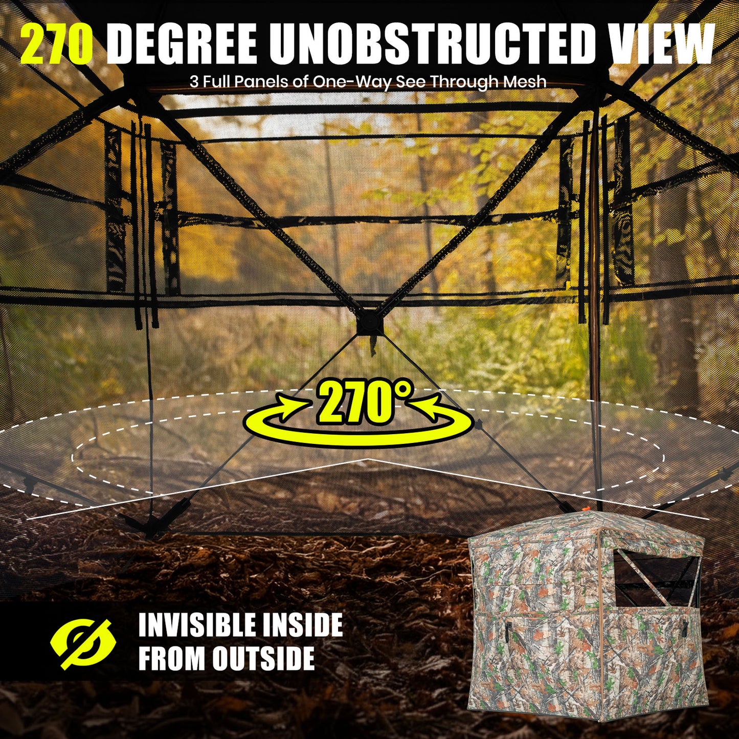 Ground Hunting Blind Side Door 270° See Through with Floor Mat