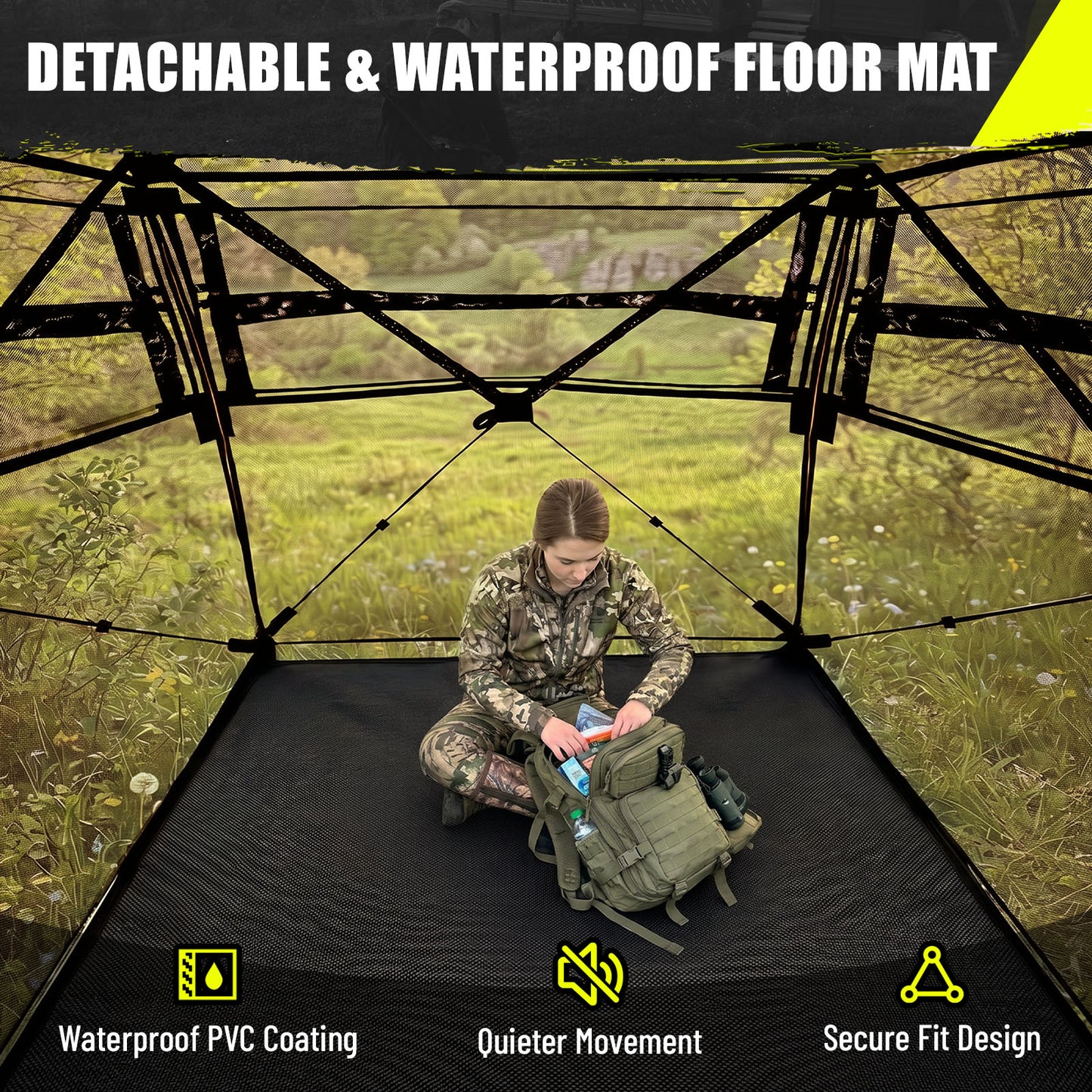 Ground Hunting Blind Side Door 270° See Through with Floor Mat