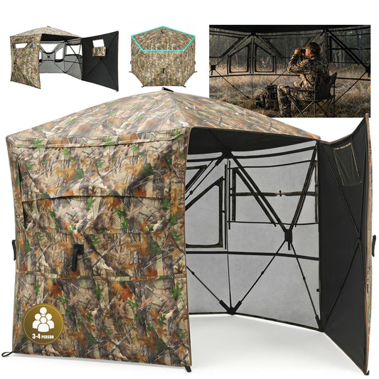 Hunting Blind Pop Up 5-Side See Through Ground Blind for 3-4 Hunters