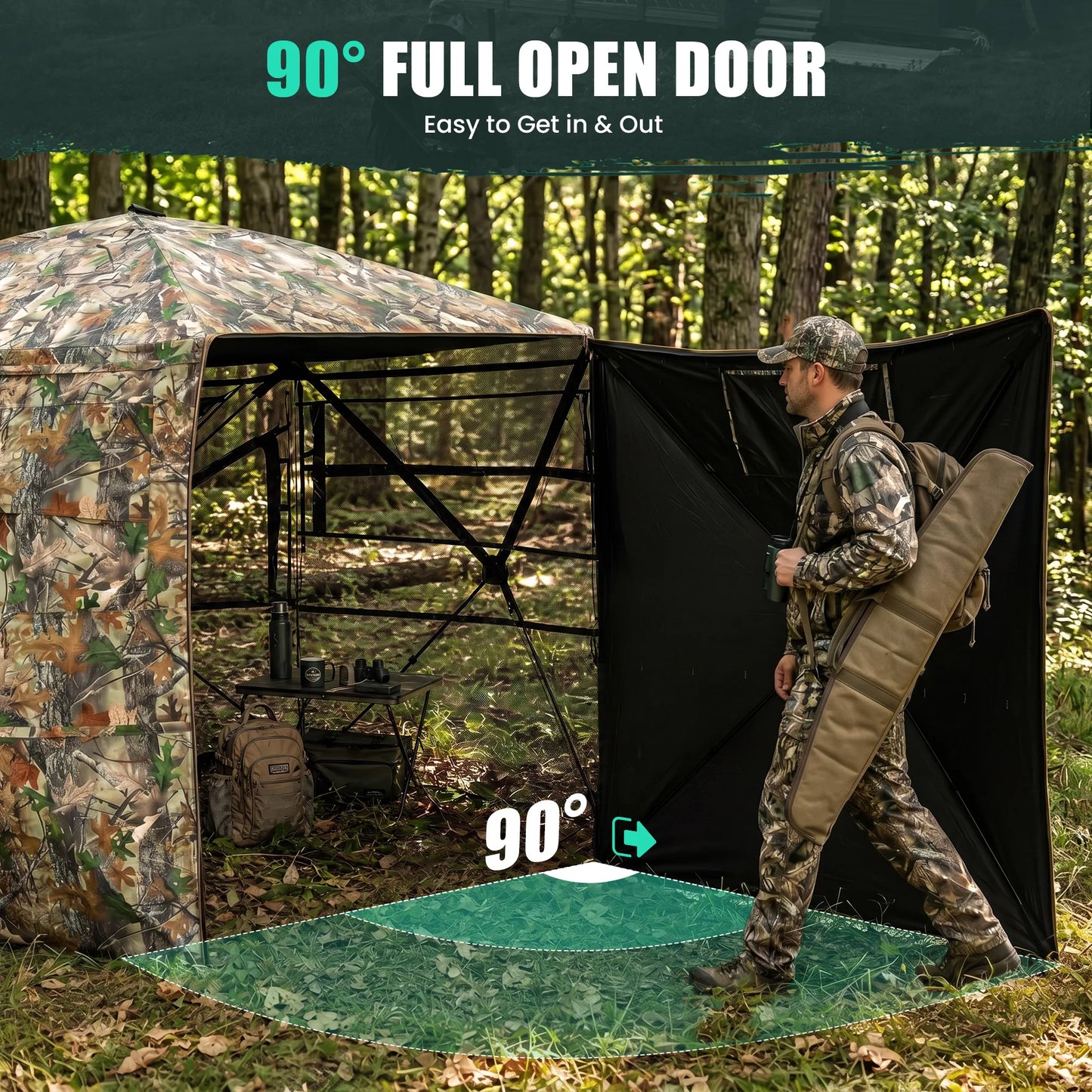 Hunting Blind Pop Up 5-Side See Through Ground Blind for 3-4 Hunters