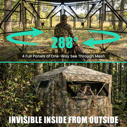 Hunting Blind Pop Up 5-Side See Through Groud Blind for 3–4 Hunters
