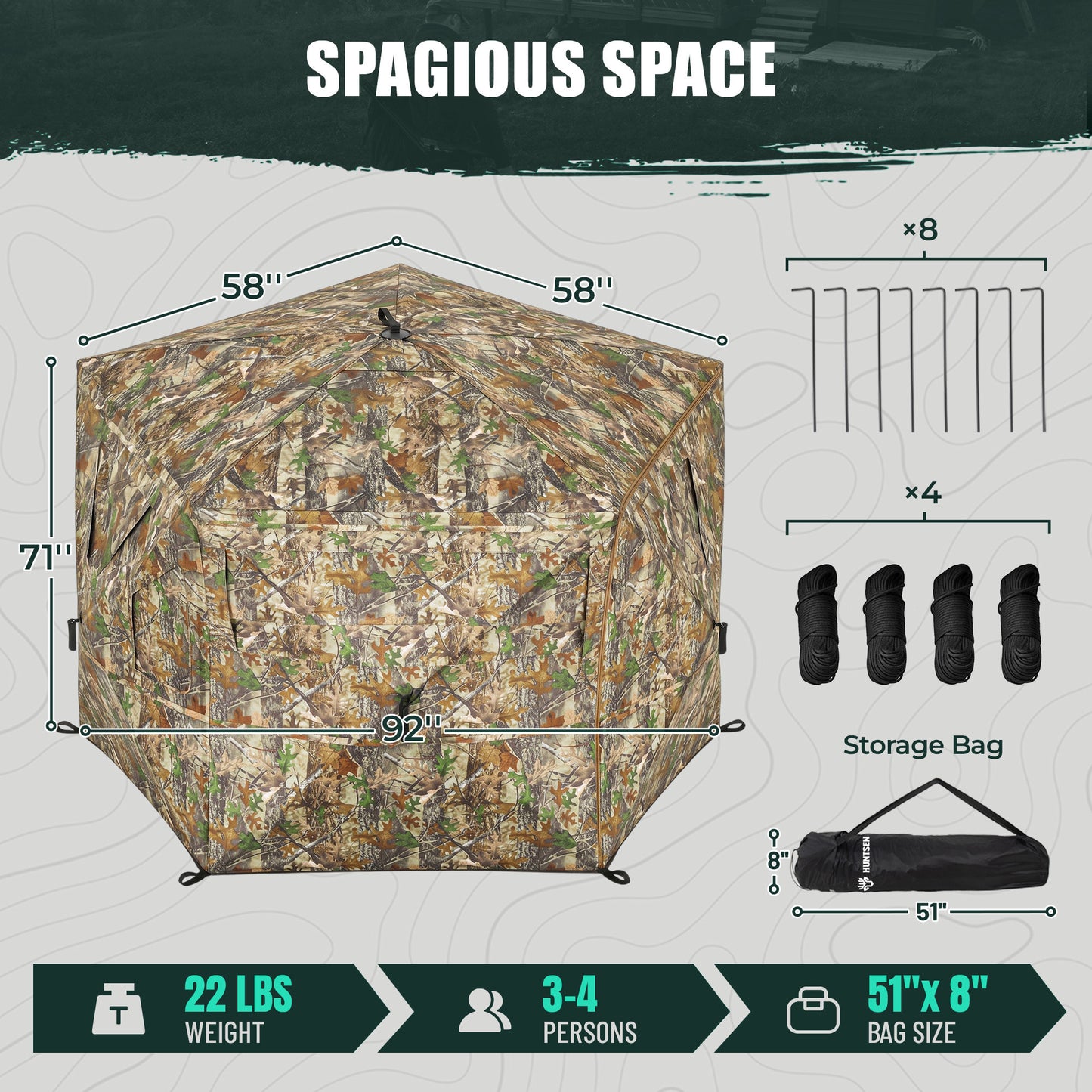 Hunting Blind Pop Up 5-Side See Through Groud Blind for 3–4 Hunters