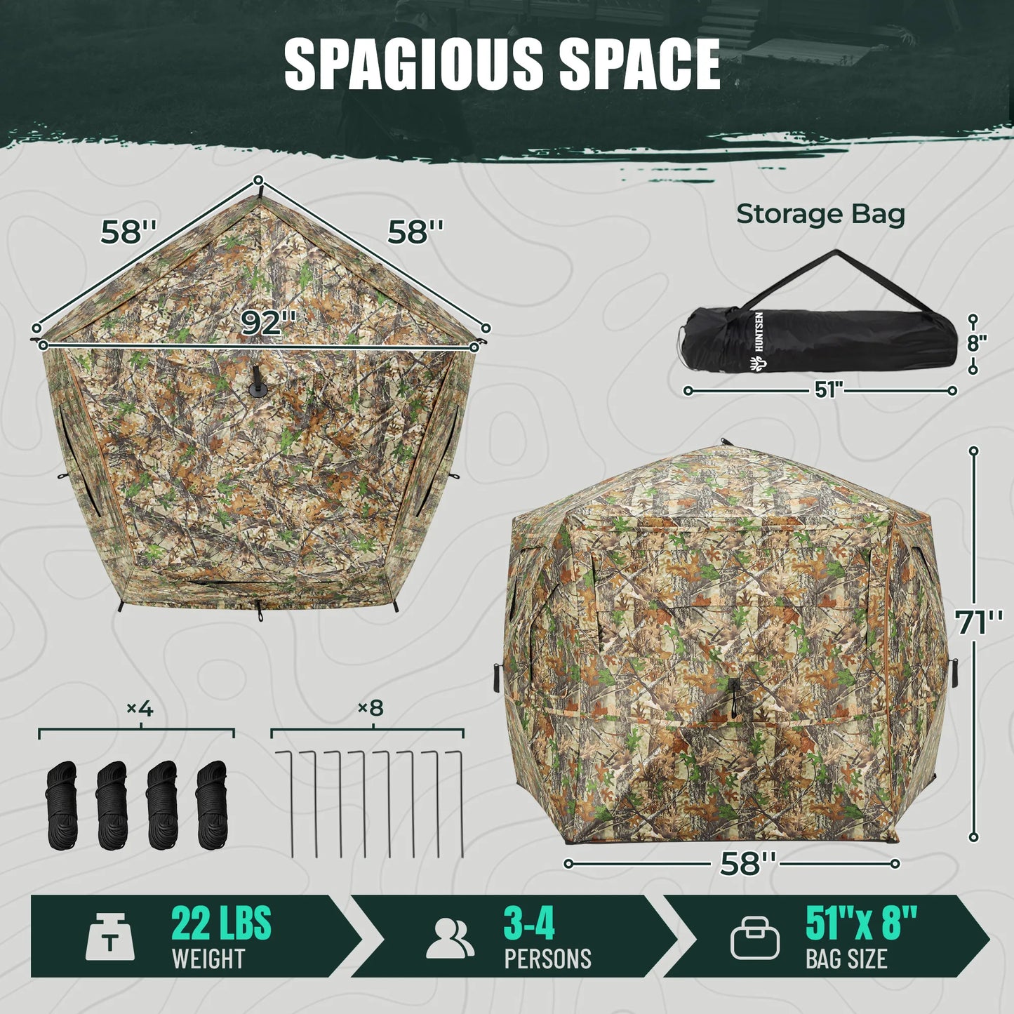 Hunting Blind Pop Up 5-Side See Through Ground Blind for 3-4 Hunters