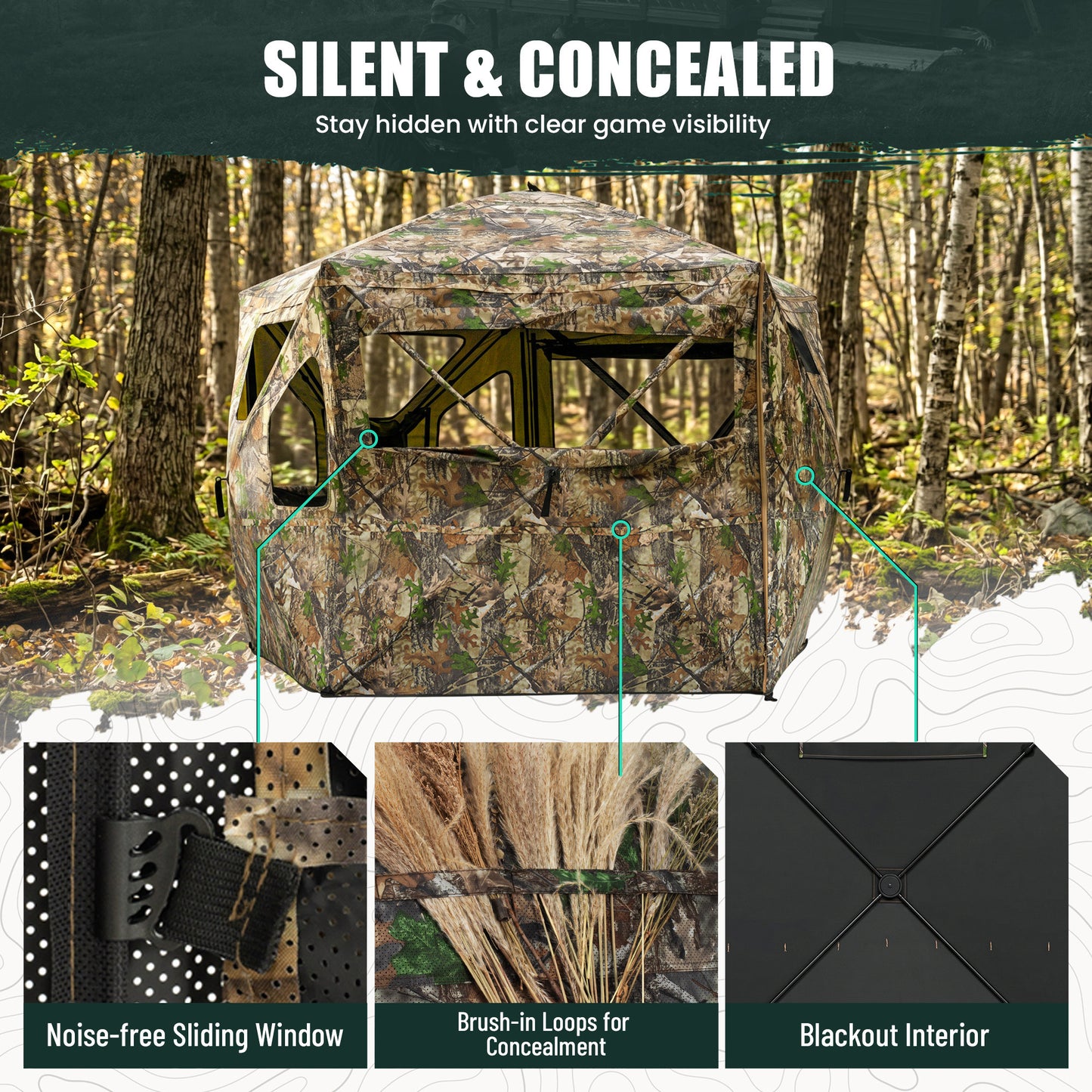 Hunting Blind Pop Up 5-Side See Through Groud Blind for 3–4 Hunters