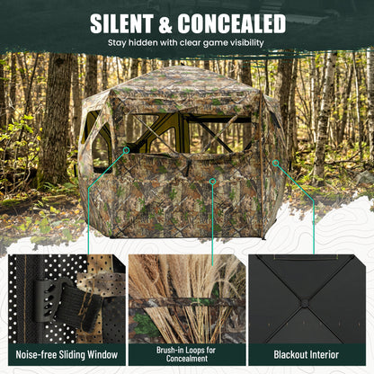 Hunting Blind Pop Up 5-Side See Through Groud Blind for 3–4 Hunters