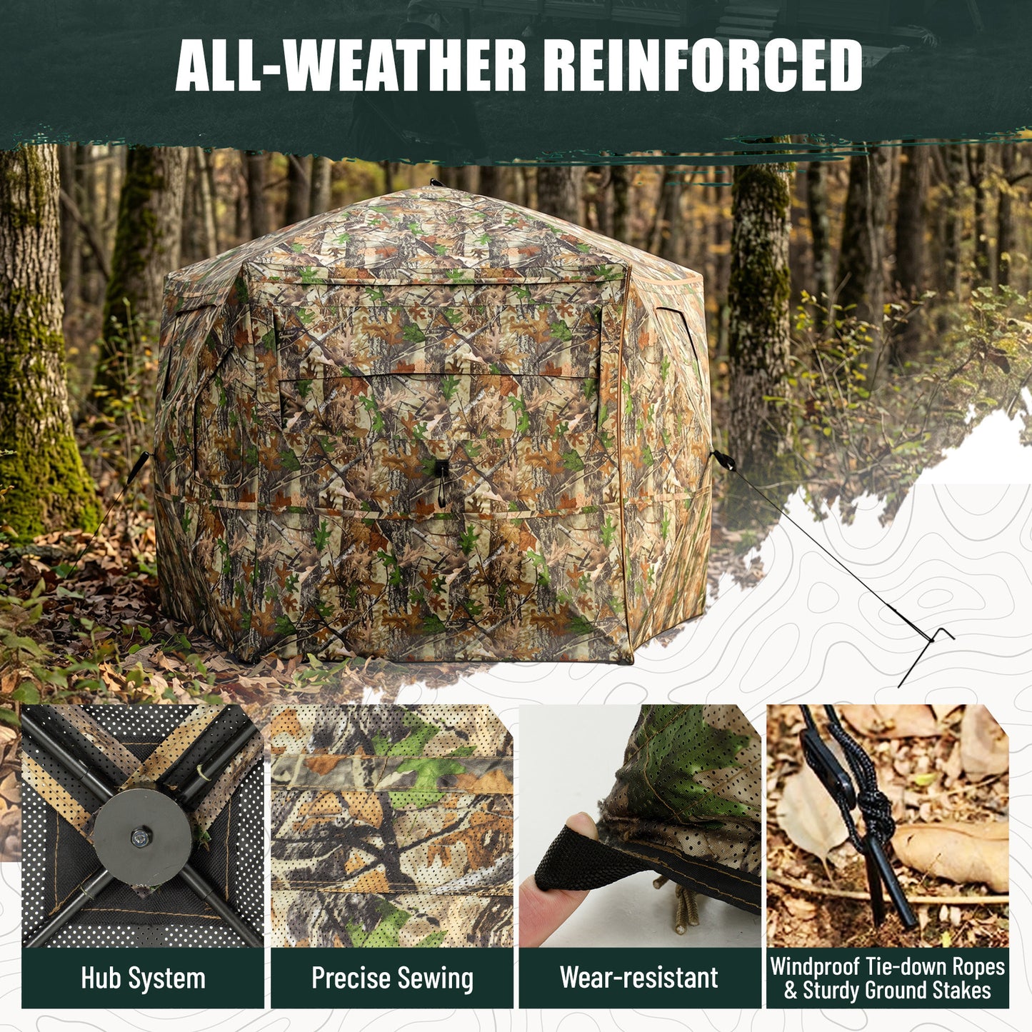 Hunting Blind Pop Up 5-Side See Through Groud Blind for 3–4 Hunters