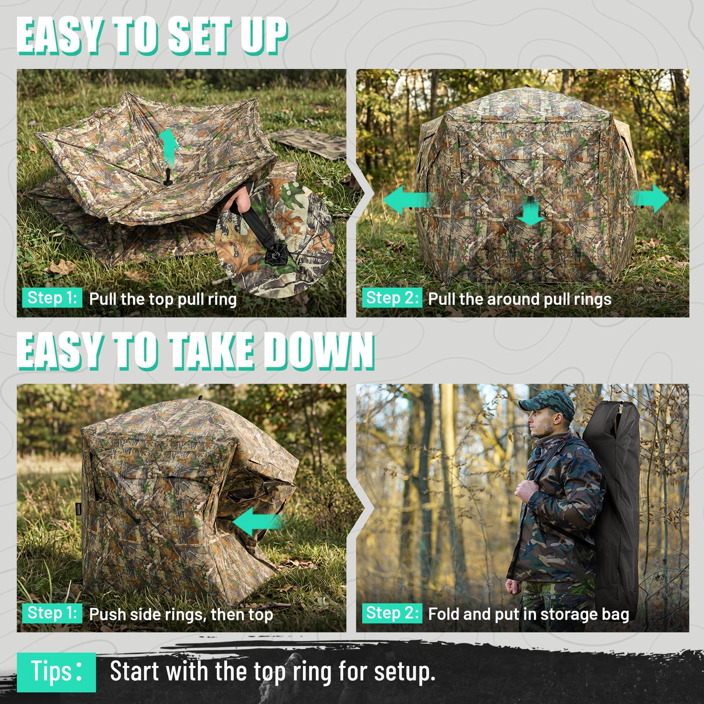Hunting Blind Pop Up 5-Side See Through Groud Blind for 3–4 Hunters