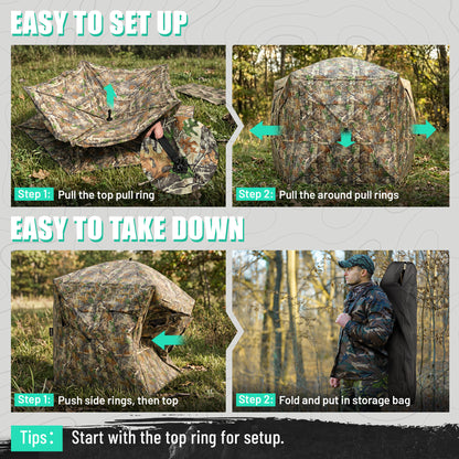 Hunting Blind Pop Up 5-Side See Through Groud Blind for 3–4 Hunters
