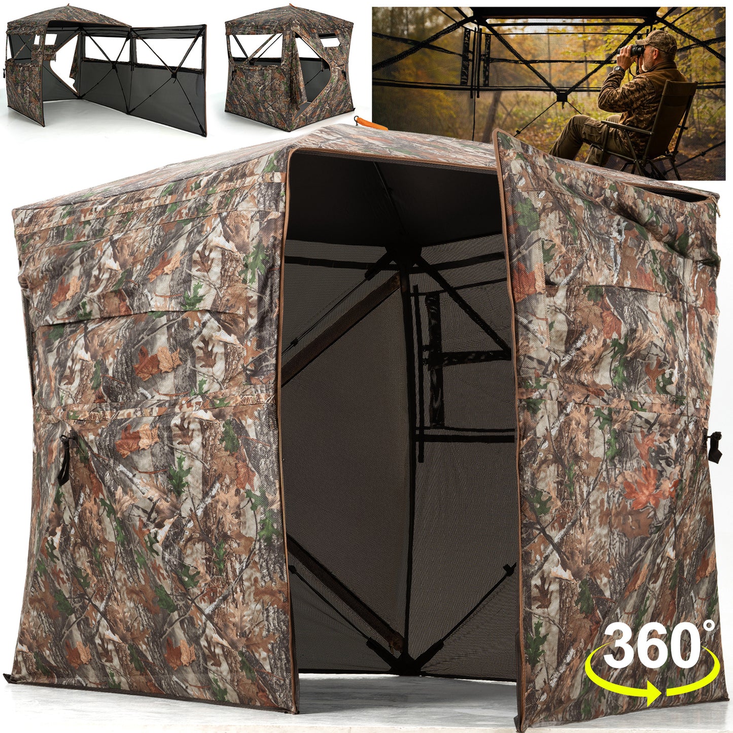 Hunting Blind Ground Blind with 90° Full Open Door 360 Degree See Through