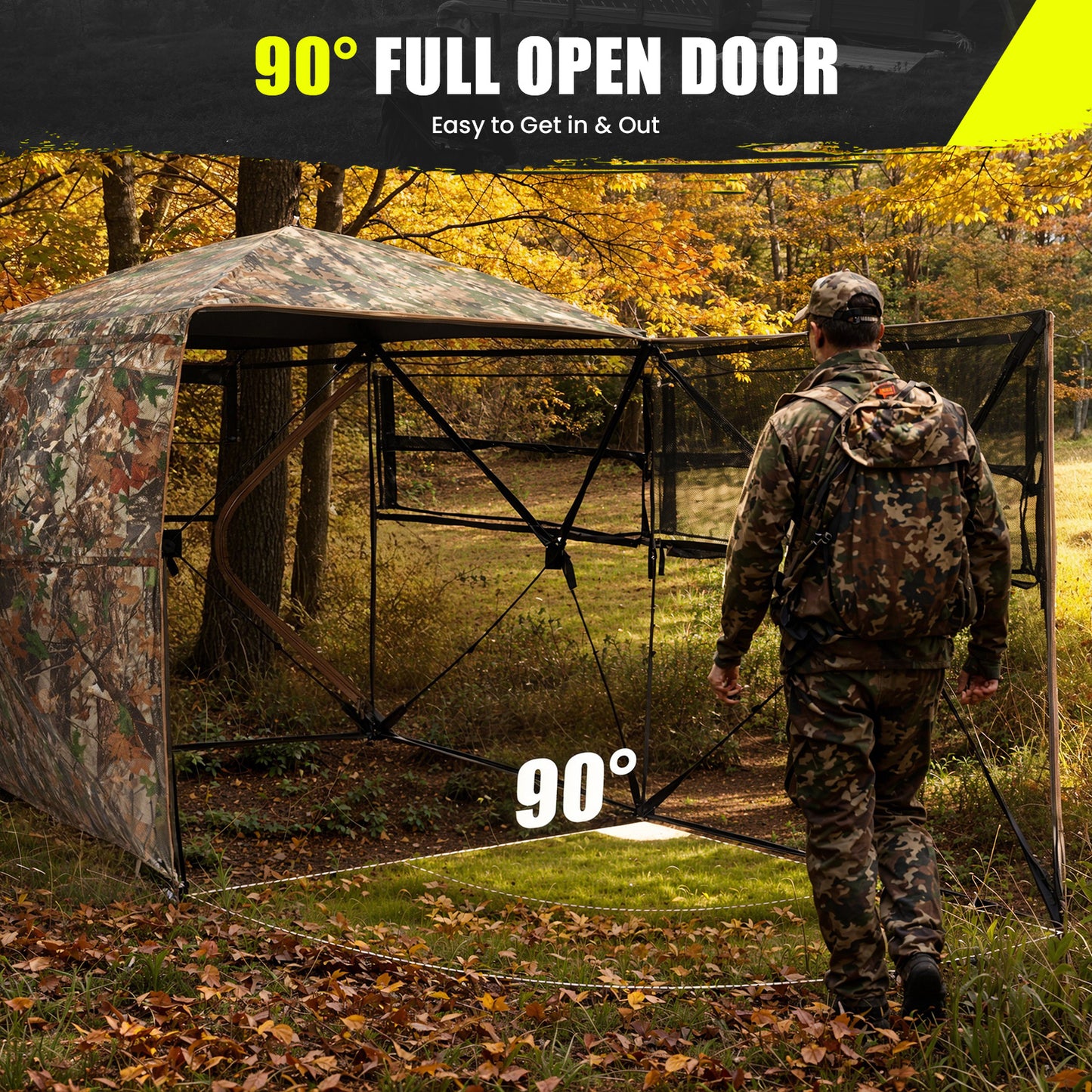 Hunting Blind Ground Blind with 90° Full Open Door 360 Degree See Through