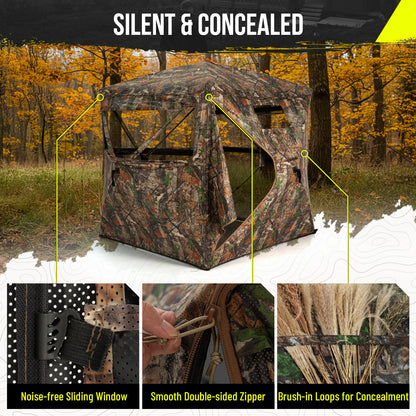 Hunting Blind Ground Blind with 90° Full Open Door 360 Degree See Through