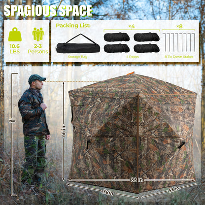 Hunting Blind Ground Blind with 90° Full Open Door 360 Degree See Through