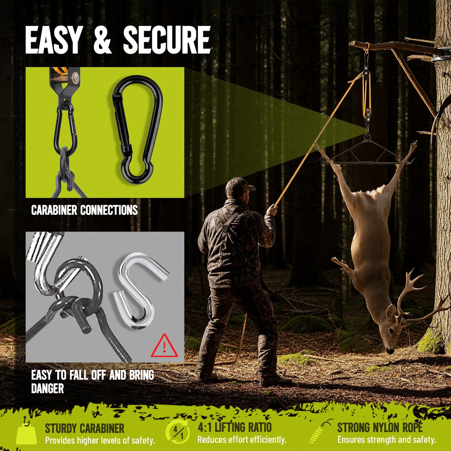 Portable Game Hanger Gambrel with ‎Carabiner - 700LBS