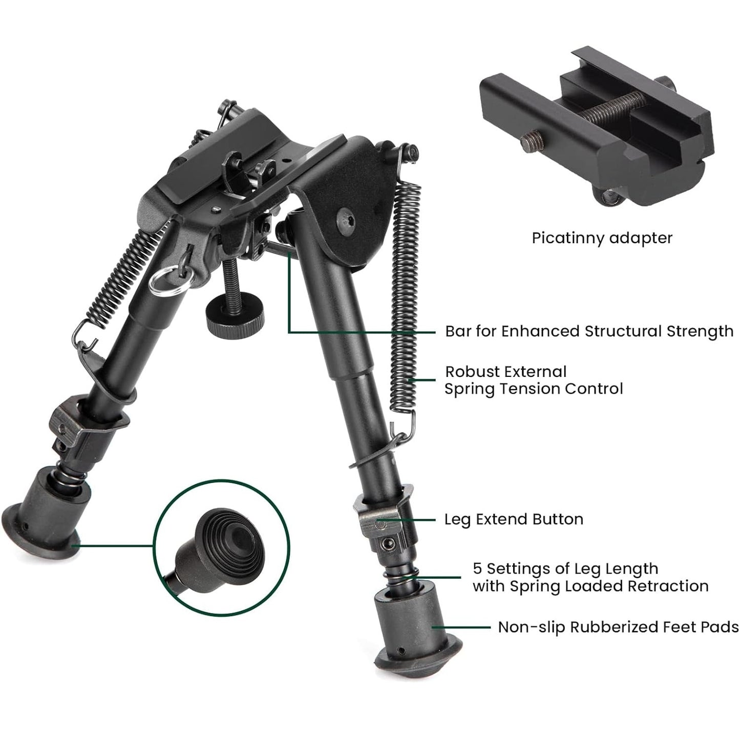 Rifle Bipod with Picatinny Rail Mount Adapter
