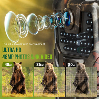 Trail Camera with Night Vision - 4K 48MP Wifi Bluetooth