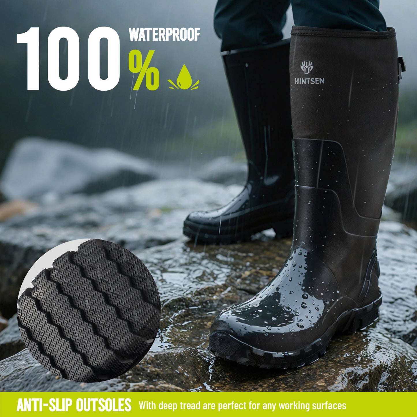 Waterproof Hunting Boots - Insulated Neoprene Rubber with Steel Shank