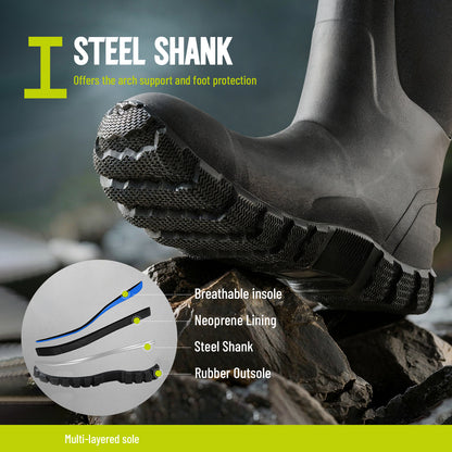 Waterproof Hunting Boots - Insulated Neoprene Rubber with Steel Shank