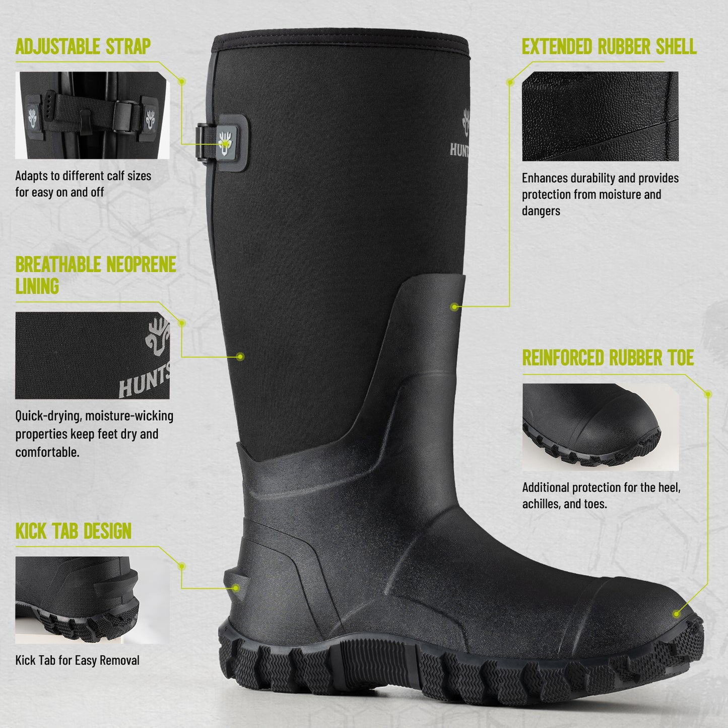 Waterproof Hunting Boots - Insulated Neoprene Rubber with Steel Shank
