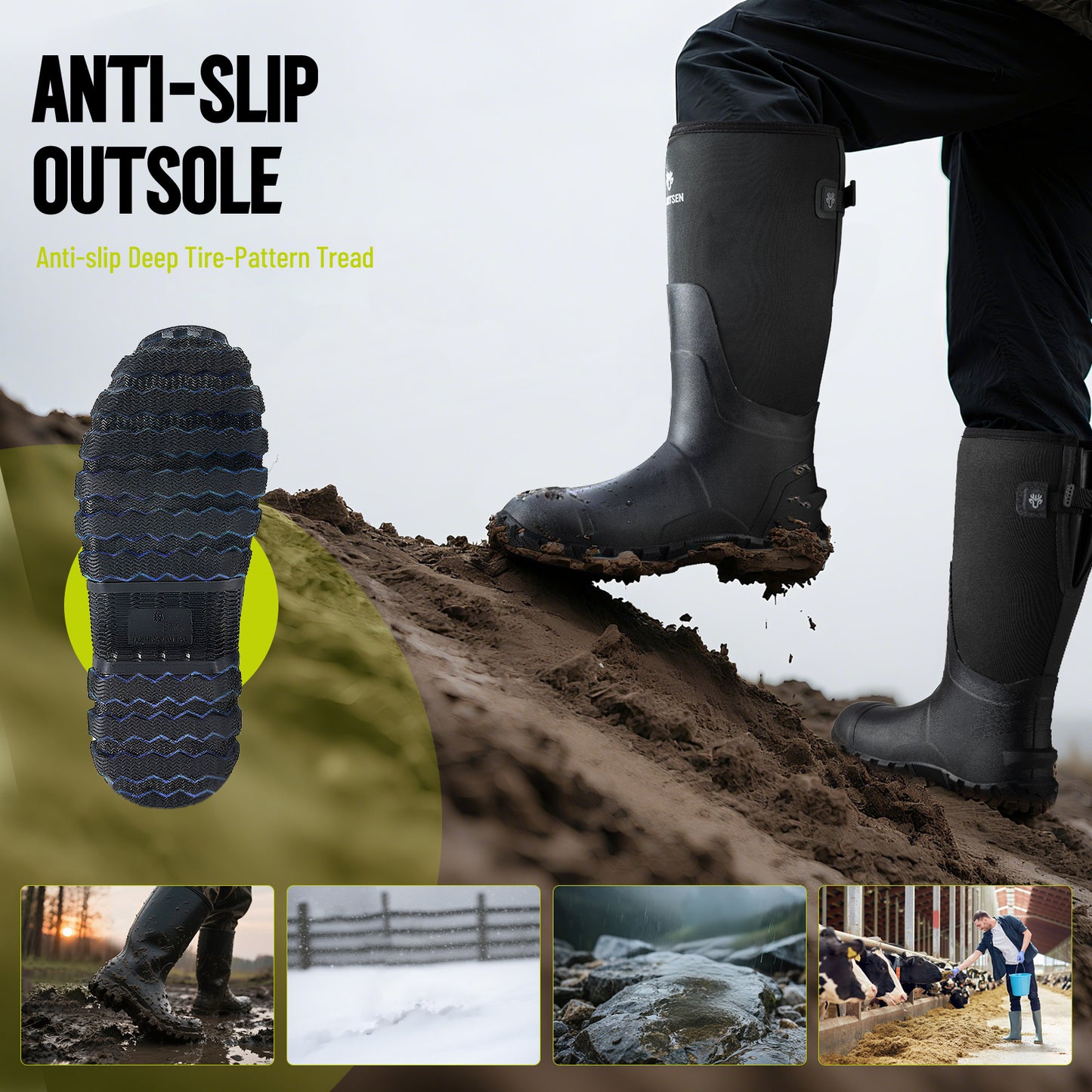 Waterproof Hunting Boots - Insulated Neoprene Rubber with Steel Shank