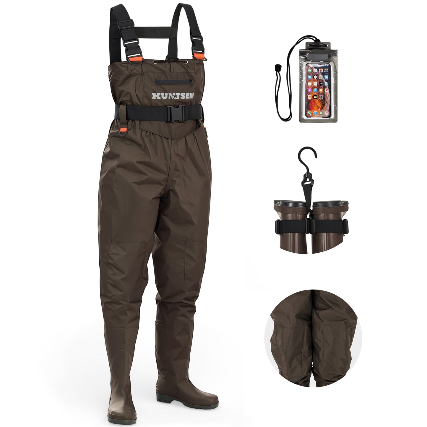 Waterproof Fishing Hunting Chest Waders for Men & Women - Brown