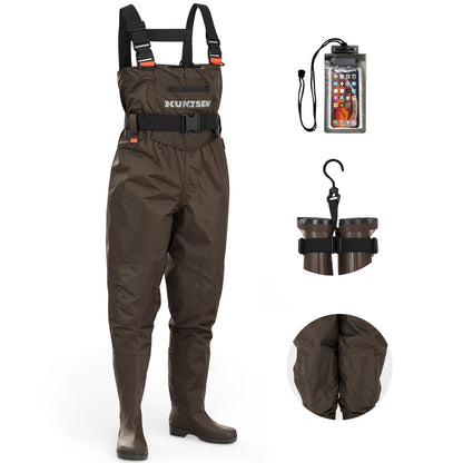 Waterproof Fishing Hunting Chest Waders for Men & Women - Brown
