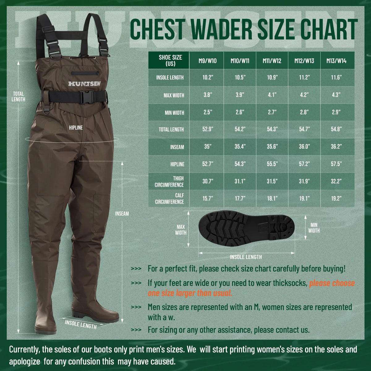 Waterproof Fishing Hunting Chest Waders for Men & Women - Brown